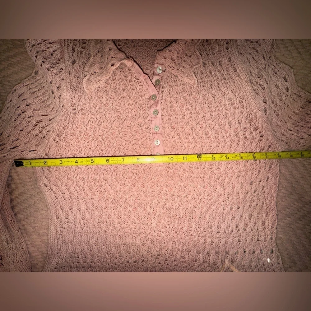 Free People Pointelle Knit Collared Sweater, Mauve Rose, Size M